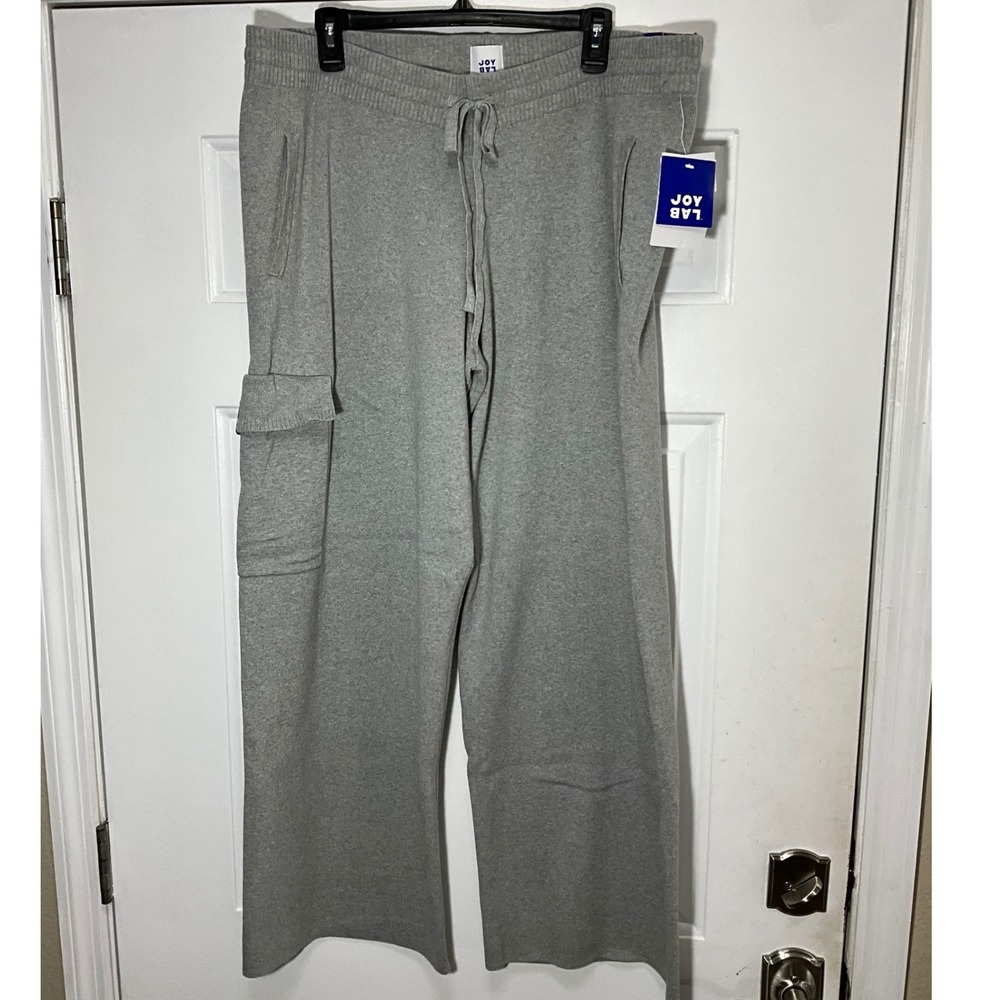 Joy Lab Womens XXL Heather Gray Knit Cargo Pants Wide Leg Drawstring New